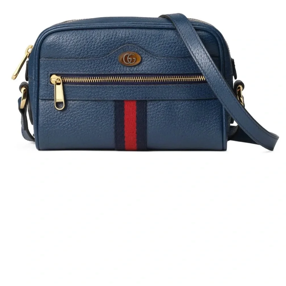 Gucci Blue Crossbody Bag with Red and Black Stripe - Picture 1 of 10